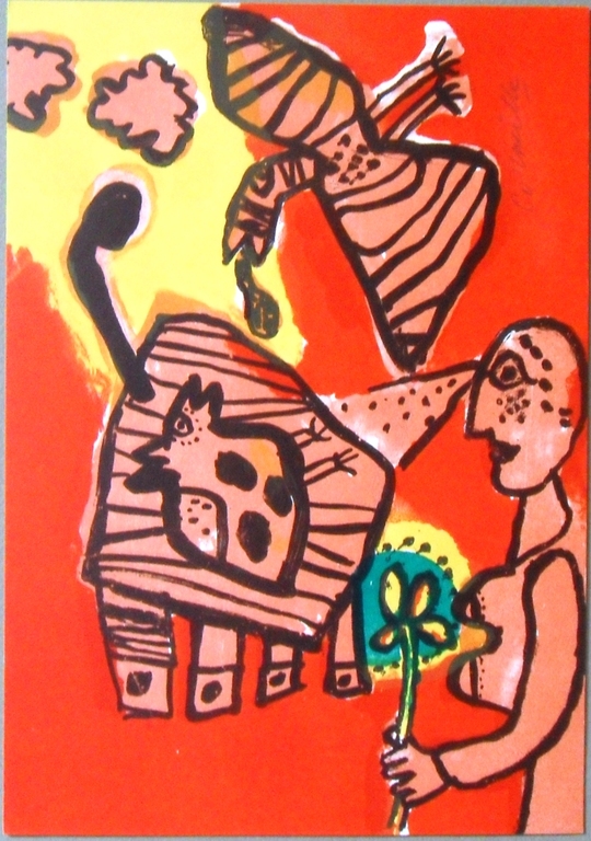 corneille : Vrouw in rood   lithografie verkocht voor € 99!