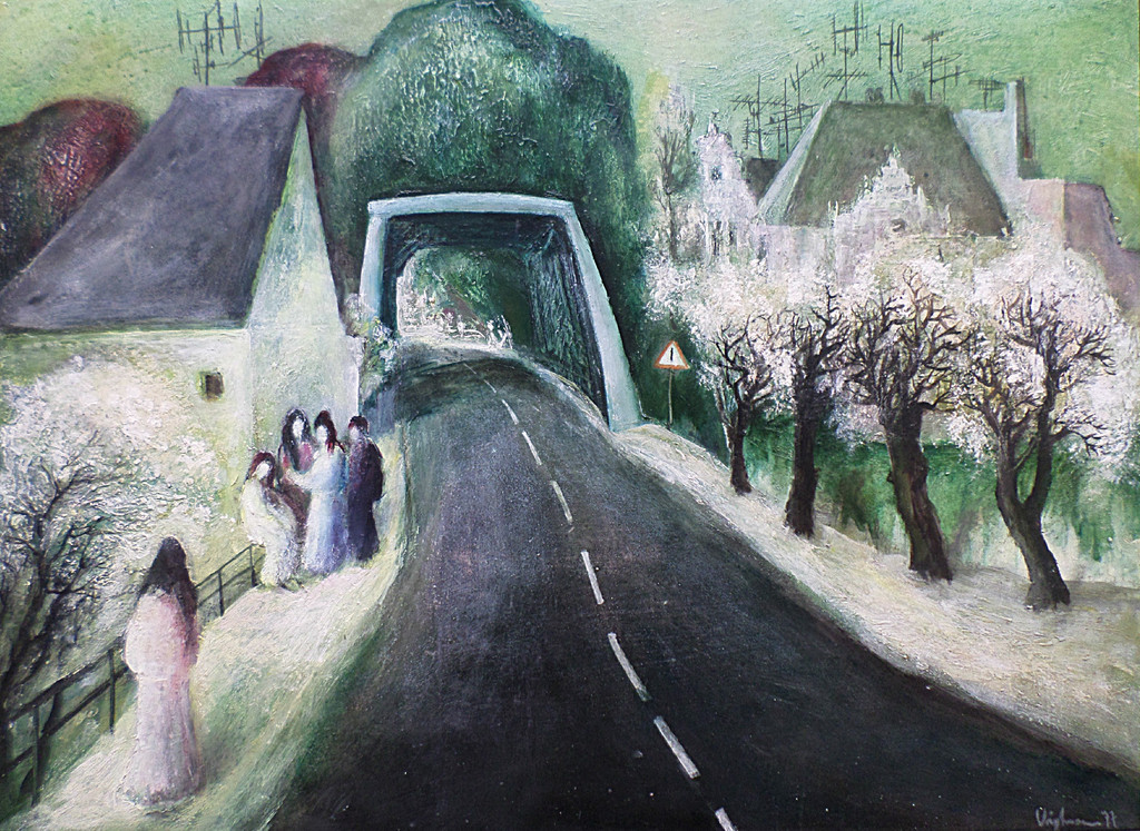 Vrouwen bij tunnel, olieverf op paneel (ingelijst) kopen? Bied vanaf 1!