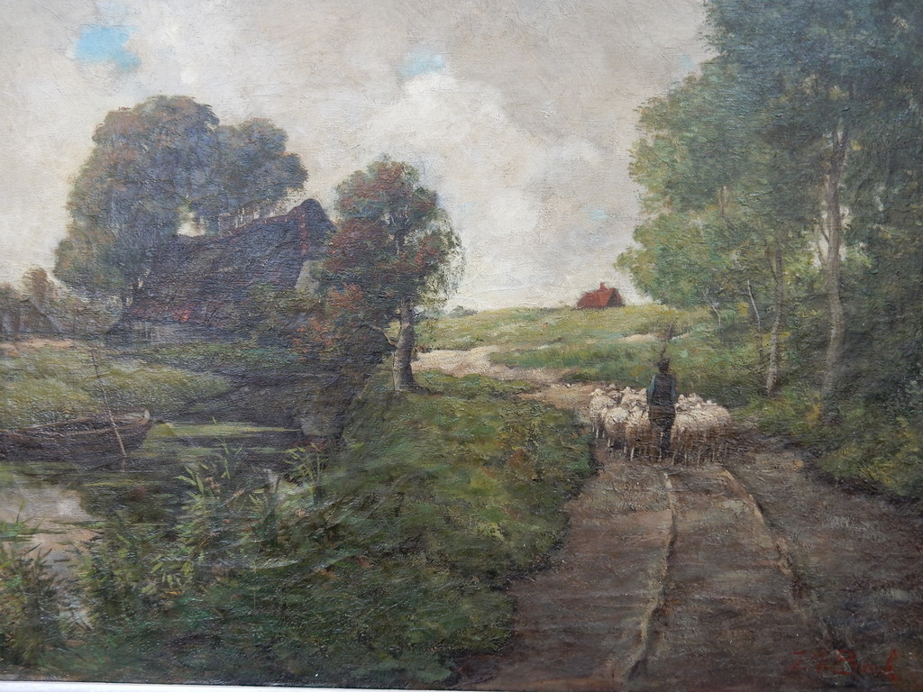 Johannes Martinus Bach,pastorale, olieverf op doek, schaapherder met kudde verkocht voor € 175!