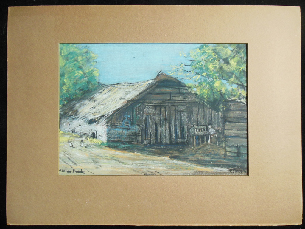Henri Taverne, Pasteltekening, Drentse boerderij kopen? Bied vanaf 35!