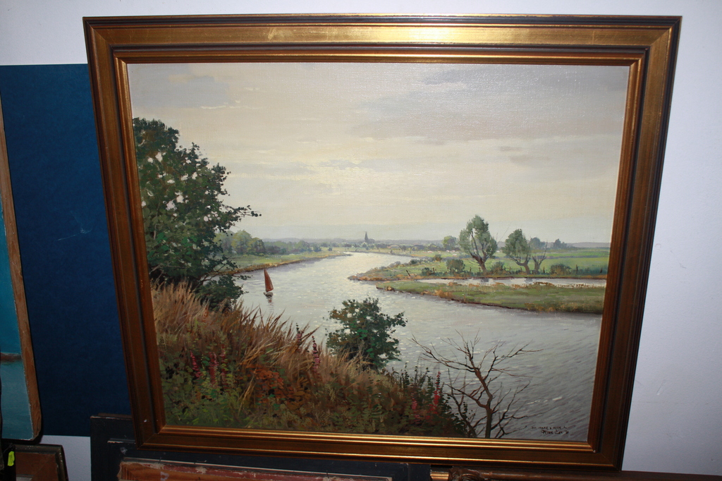 peter cox DE MAAS bij NEER LIMBURG olieverf schilderij kopen? Bied vanaf 150!