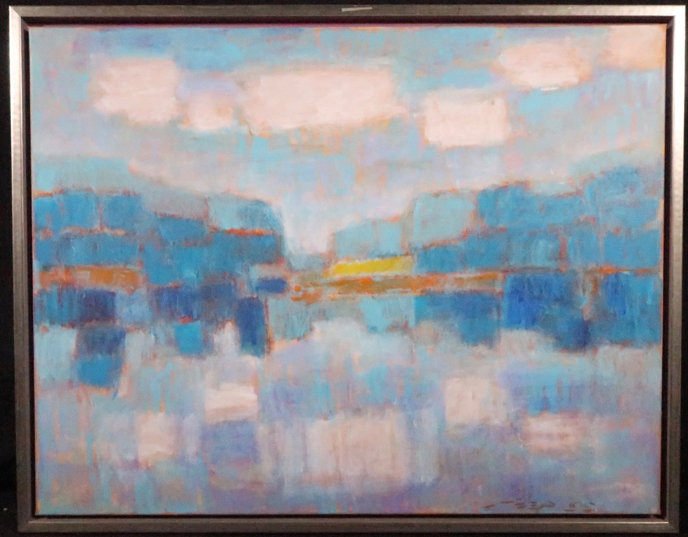 Joep de Bekker: Olieverf op doek, Z.T. Blauw - Ingelijst  verkocht voor € 430!