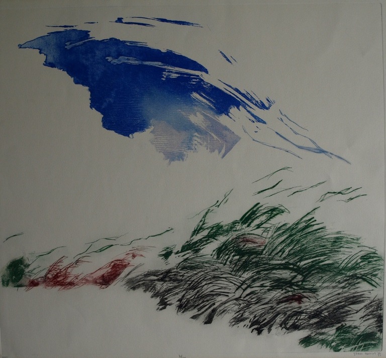 Gerdi Bouws (1951-) : Kleurenets, Abstract landschap – gesigneerd – 1975 verkocht voor € 50!