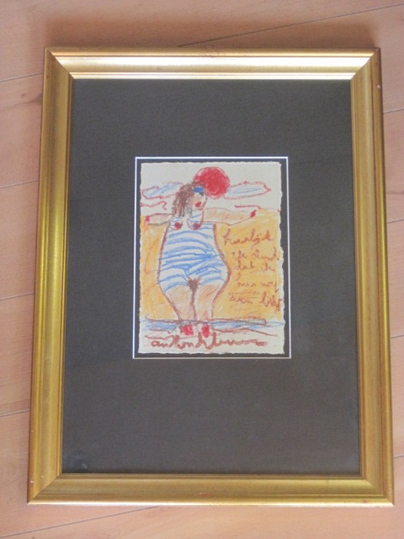 Ant.Heyboer -  originele pastel/papier  "heerlijk, ik denk dat ik .... " gesign. kopen? Bied vanaf 1!