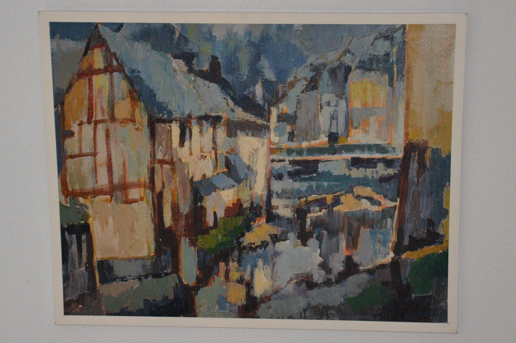 Jan Laeven: olieverf schilderij, Timbered houses in Monschau verkocht voor € 100!
