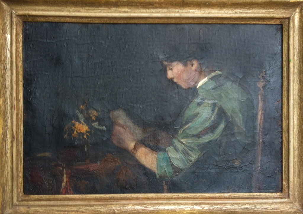 Lezend meisje - Pieternella Jaarsma - schilderij oliverf op doek 40x65 cm kopen? Bied vanaf 75!
