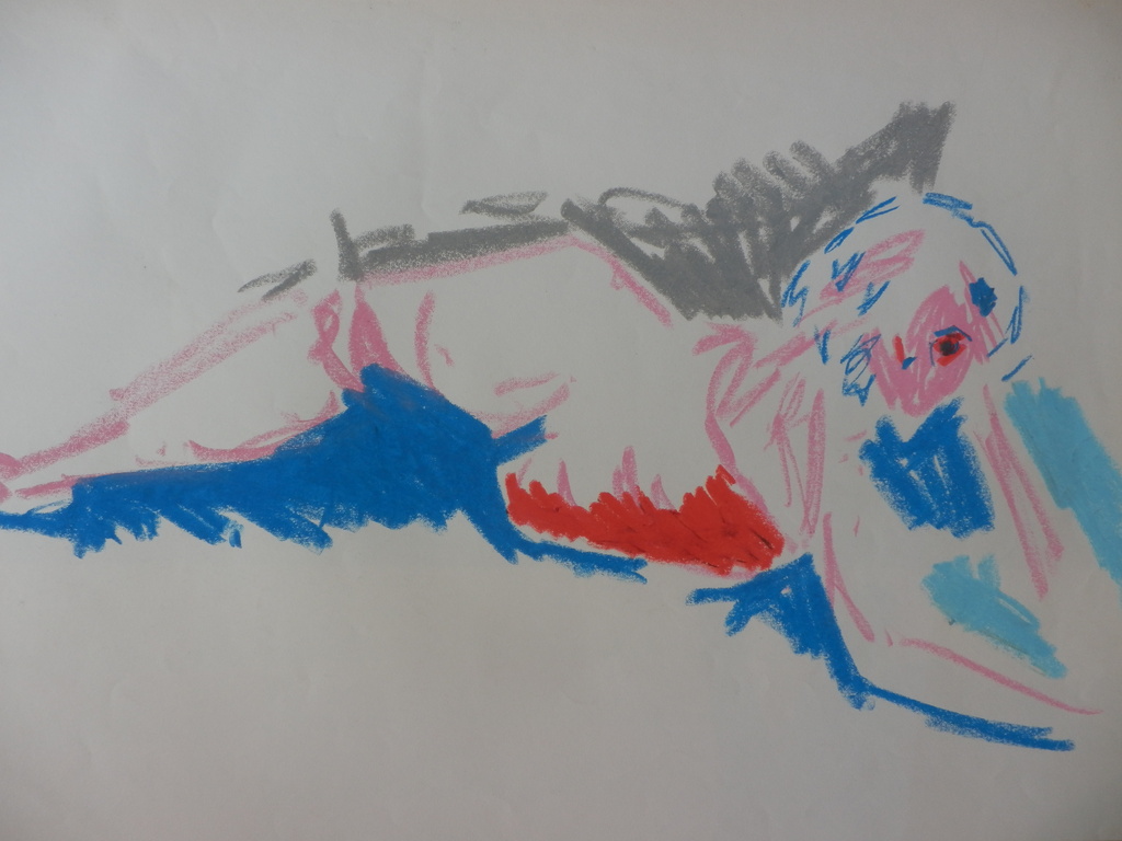 JUUL NEUMANN   Pastelkrijttekening op papier   LIGGEND NAAKT kopen? Bied vanaf 1!