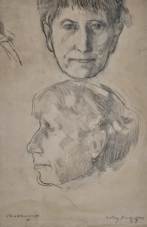 Kees Verwey, Krijttekening, Dubbele portrettekening, 1958 kopen? Bied vanaf 200!