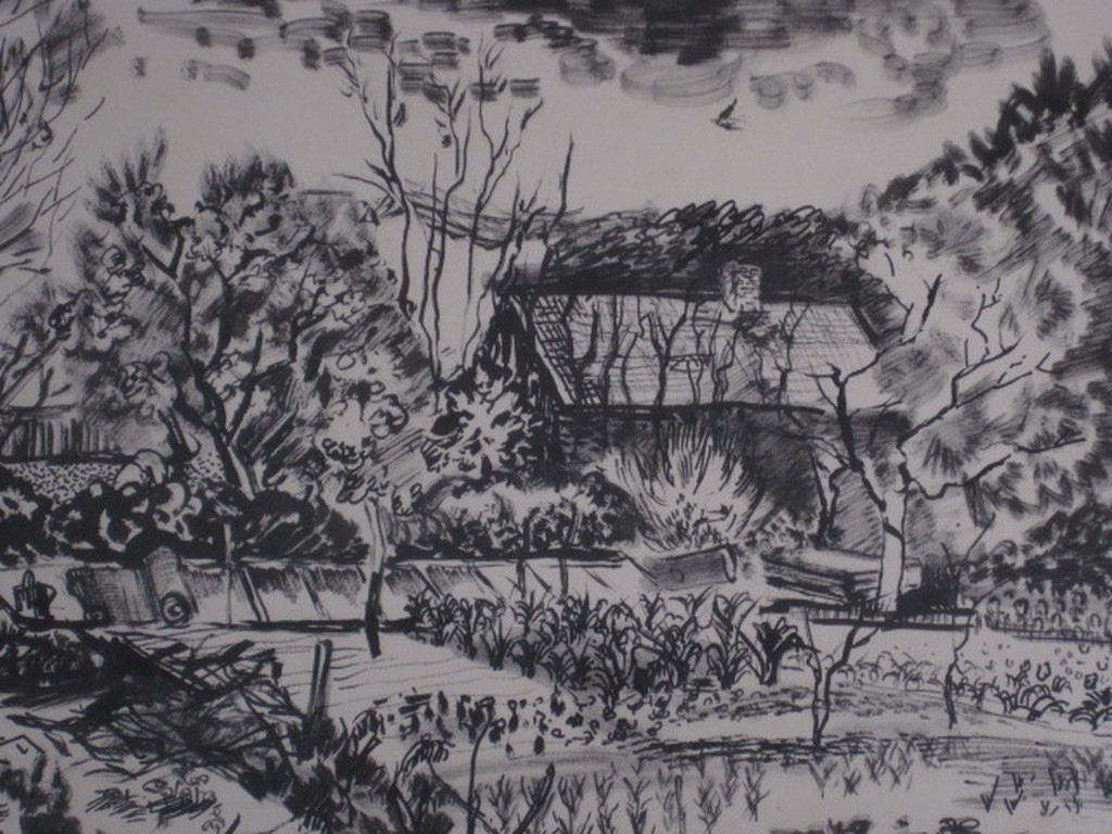 H.v/d Idsert 1921-1993 Bergense School "moestuin" inkttekening gesigneerd  verkocht voor € 50!