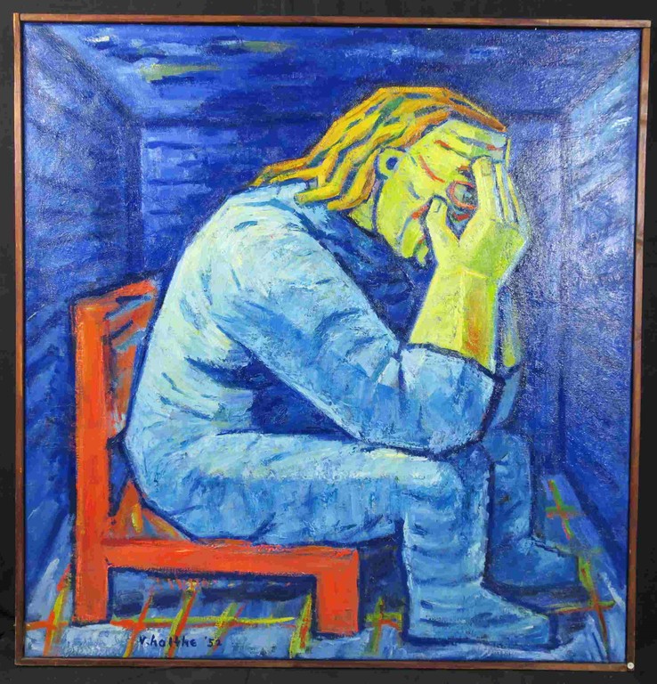 Jan van Holthe: Olieverf op doek, Gevangene / Wanhoop - Ingelijst (Groot!) kopen? Bied vanaf 200!