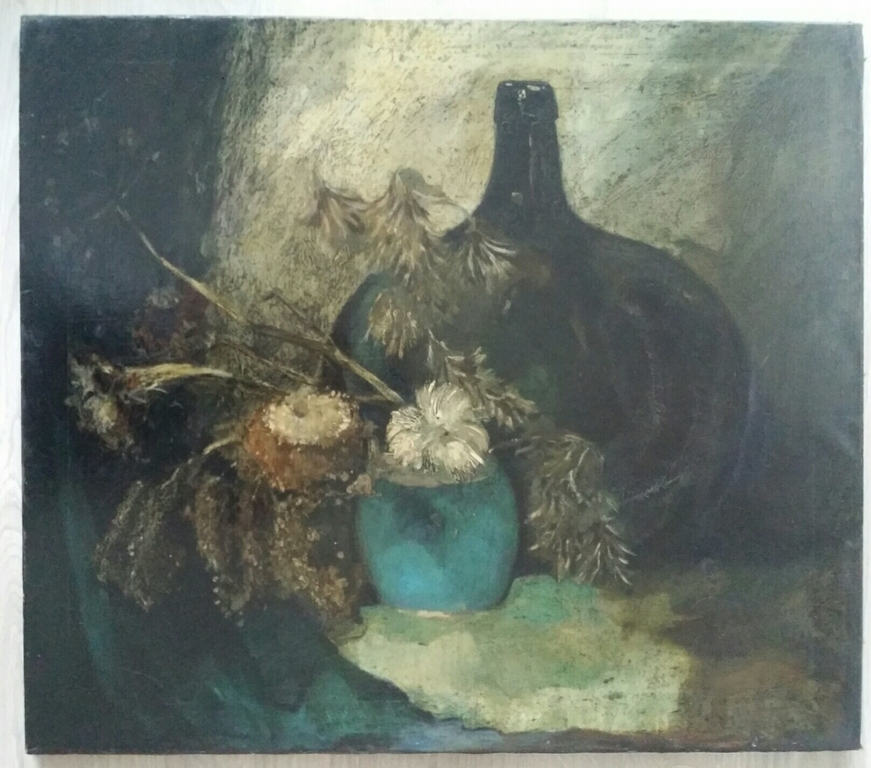 Onbekend. Olieverf op doek. Stilleven met fles. kopen? Bied vanaf 29!