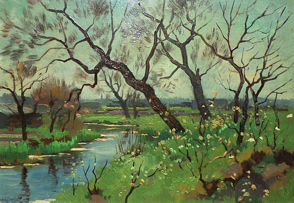 Eduard Houbolt - Landschap met riviertje, olieverf op board (ingelijst) kopen? Bied vanaf 195!