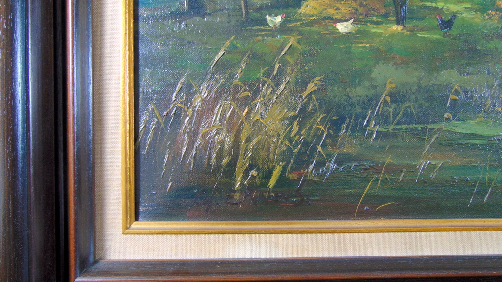 Landschap met boerderijtjes en boer van G J Ernens, olieverf op doek kopen? Bied vanaf 50!