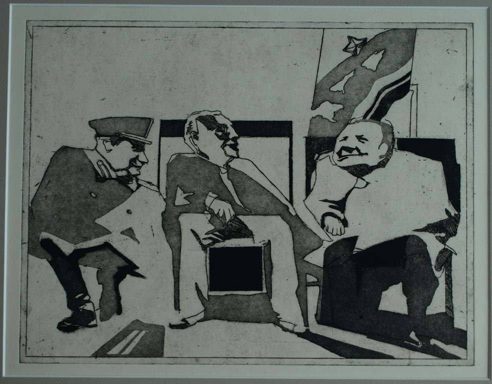 Onduidelijke signatuur : Ets en aquatint , Stalin, Roosevelt en Churchill  kopen? Bied vanaf 1!