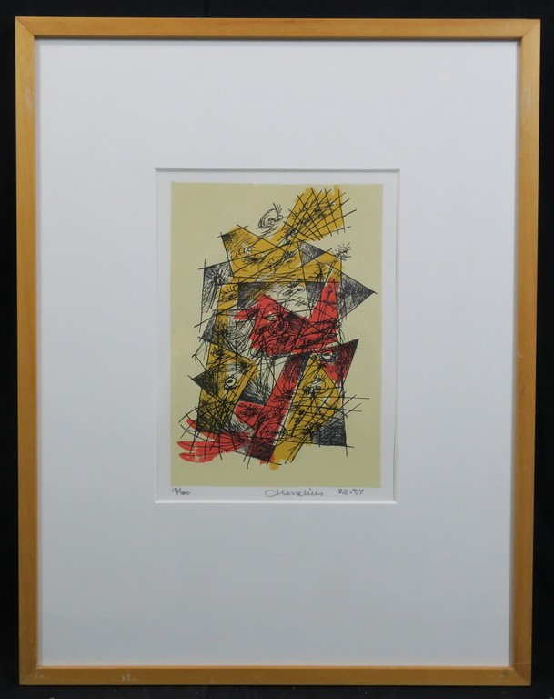 Henk Hesselius: Litho, Z.T. (rood/geel) - Ingelijst kopen? Bied vanaf 35!