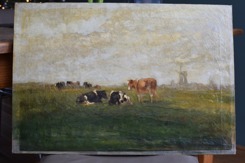 Johannes Jacob Hendrik Swijser, olieverf op doek, Koeien in hollandse polder kopen? Bied vanaf 30!