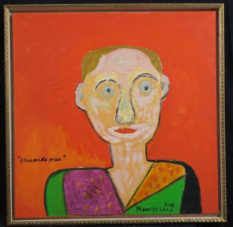 Meertje Kaal: Acryl en Olieverf op doek, Verwarde man - Ingelijst verkocht voor € 40!