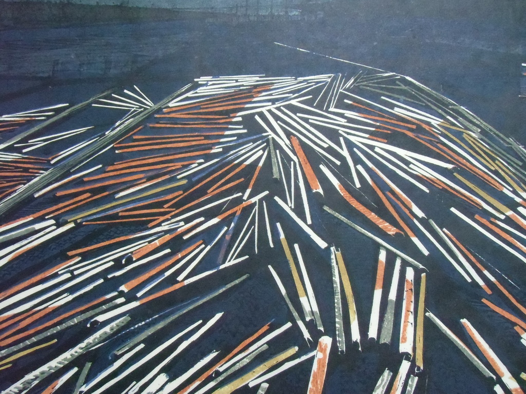 HOUTVLOTTERIJ IN FINLAND // KLEURENLINOSNEDE VAN TOON WEGNER verkocht voor € 50!