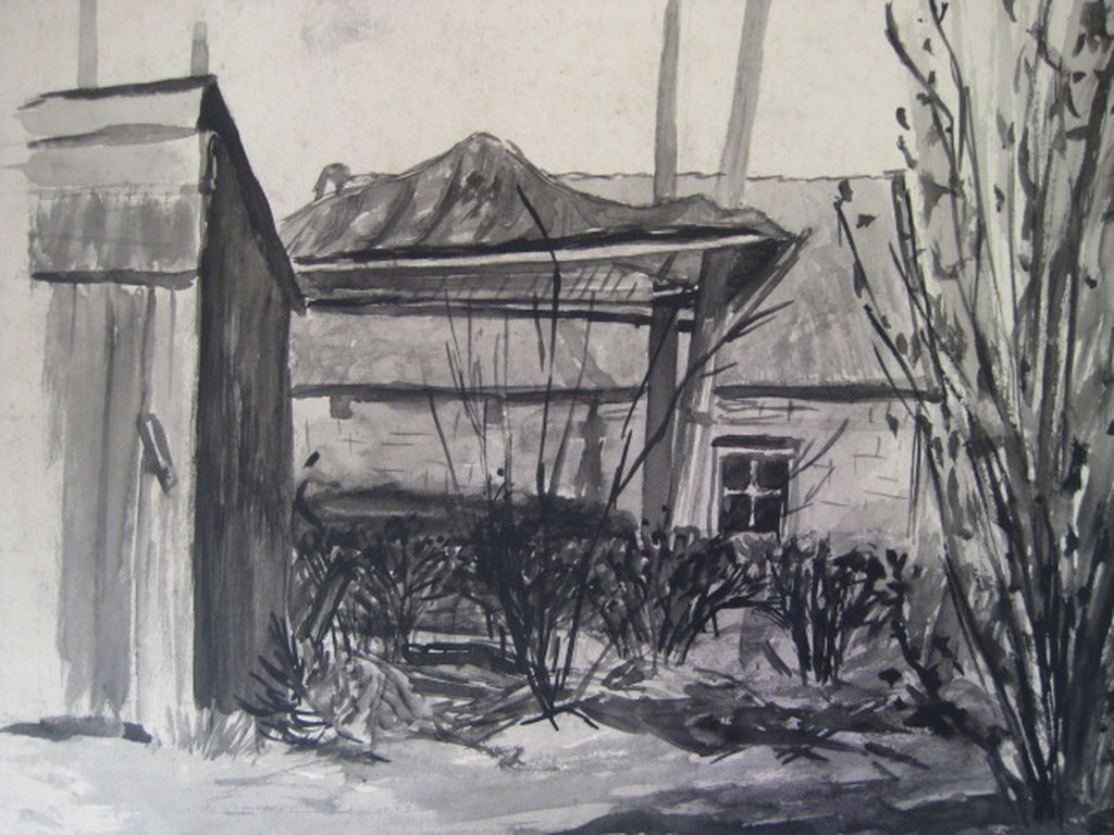 Mooie grote Sepiatekening "boerenerf op Texel" van Frans Broers 1914-1987 gesigd kopen? Bied vanaf 1!