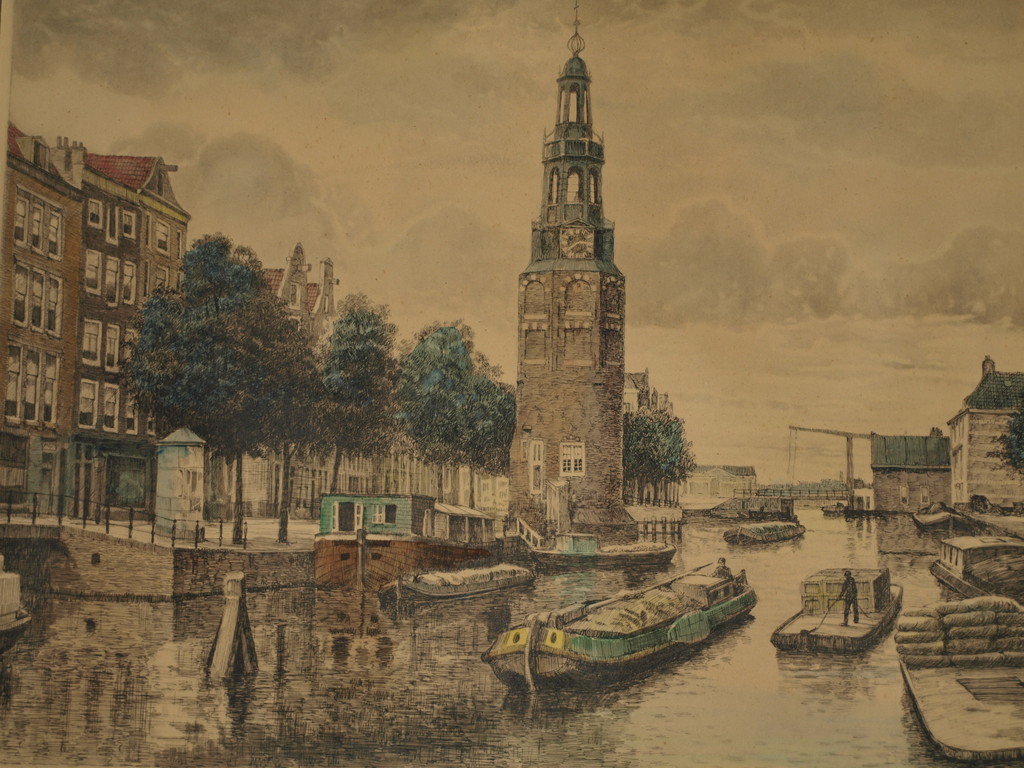Ingekleurde ets of prent – Oude Schans Montelbaanstoren Amsterdam – Oud kopen? Bied vanaf 1!