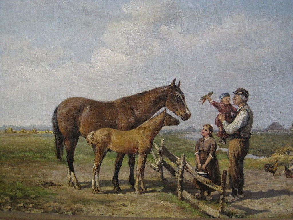 Zeldzaam! Klaas van Vliet 1841-1917 olieverf "bij de paarden" ca. 1880  verkocht voor € 262!