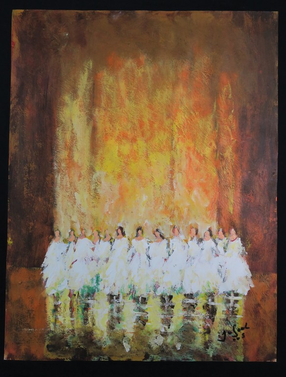 Jose van Gool: Acryl op papier, Z.T. Figuren in het wit kopen? Bied vanaf 40!