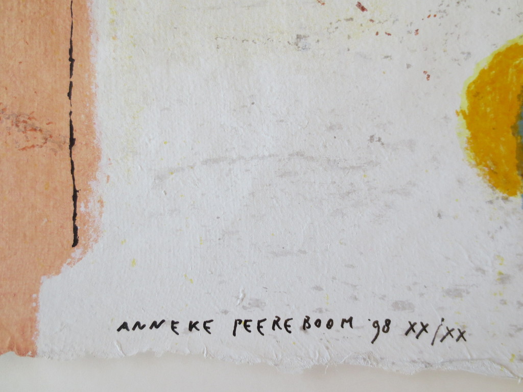 Anneke Peereboom (1950) : kleuren zeefdrukken, abstract geel kopen? Bied vanaf 85!