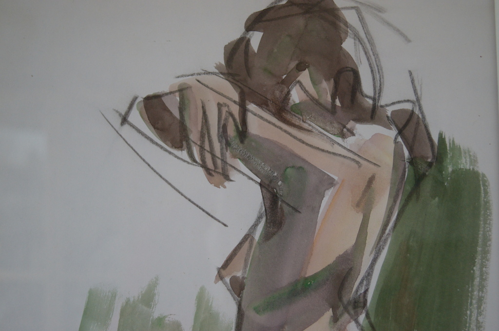 Beint Mankes, aquarel 50 x 28, staand naakt, 1988  kopen? Bied vanaf 120!