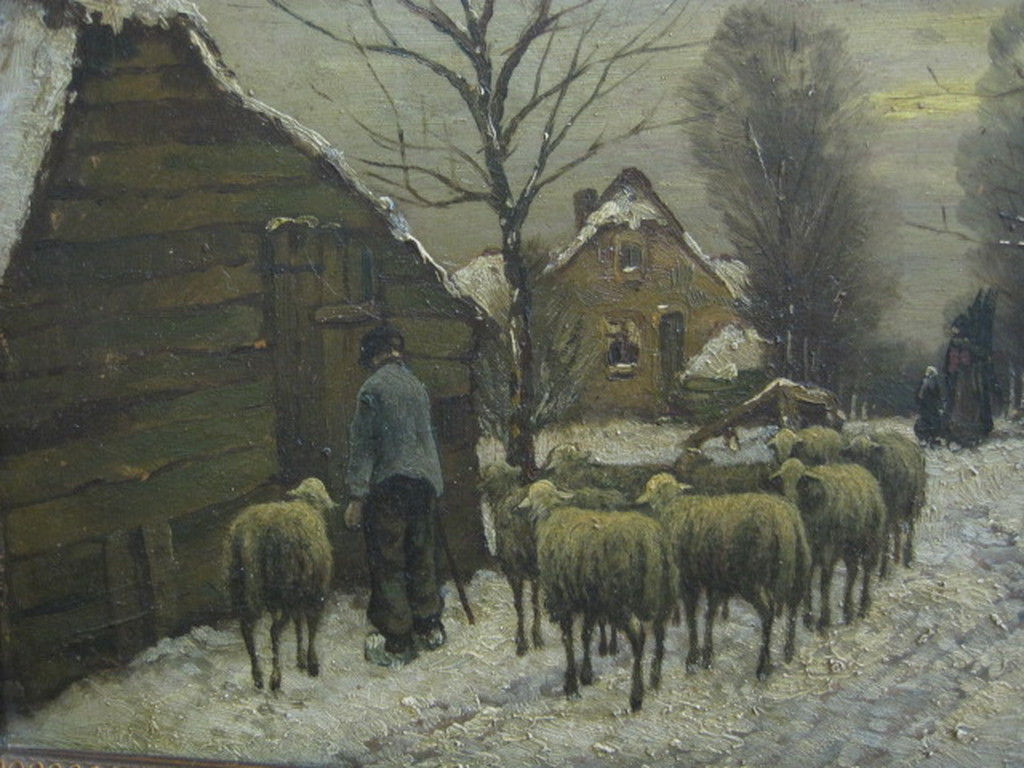 omstreeks 1920 olieverf "schapen in de sneeuw" niet gesigneerd kopen? Bied vanaf 1!