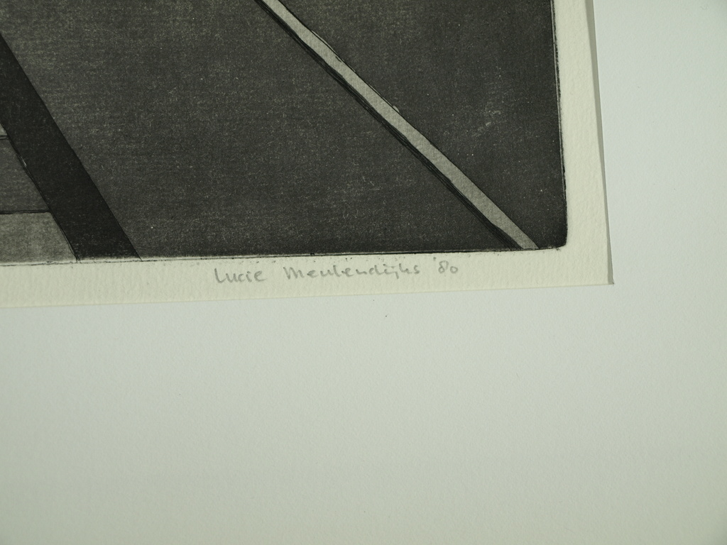 Lucie Meulendijks: Ets en aquatint – Spui Amsterdam –Gesigneerd & ingelijst-1980 kopen? Bied vanaf 45!