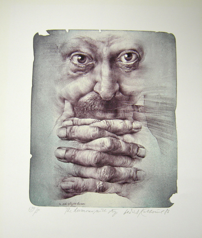 Oldrich Kulhanek, kleurenlitho: The humour will stop verkocht voor € 60!