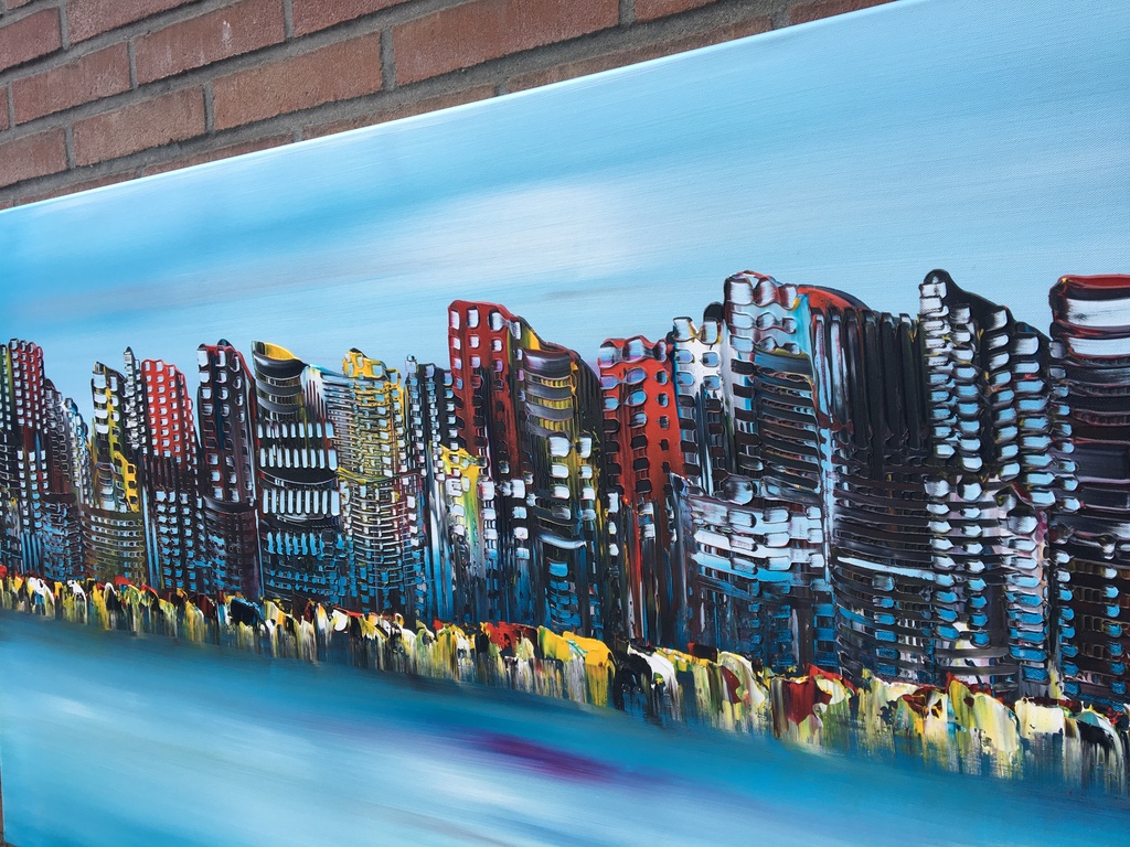 Gena - Skyline city - Gesigneerd - Acrylverf op doek kopen? Bied vanaf 200!