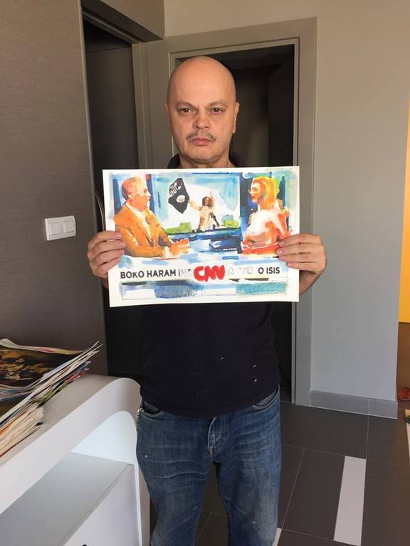 Peter Klashorst - gemengde techniek op aquarel papier - CNN kopen? Bied vanaf 65!