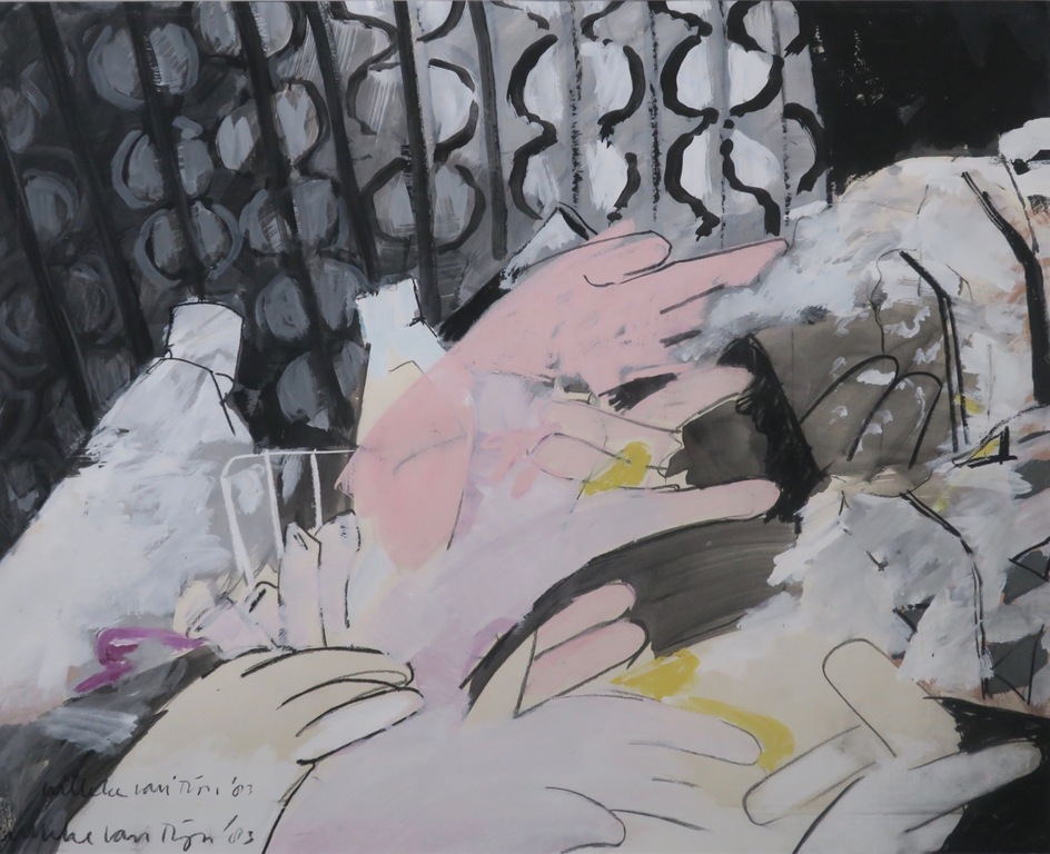 Willeke van Tijn: Gemengde techniek, Stilleven met handschoenen - Ingelijst verkocht voor € 35!