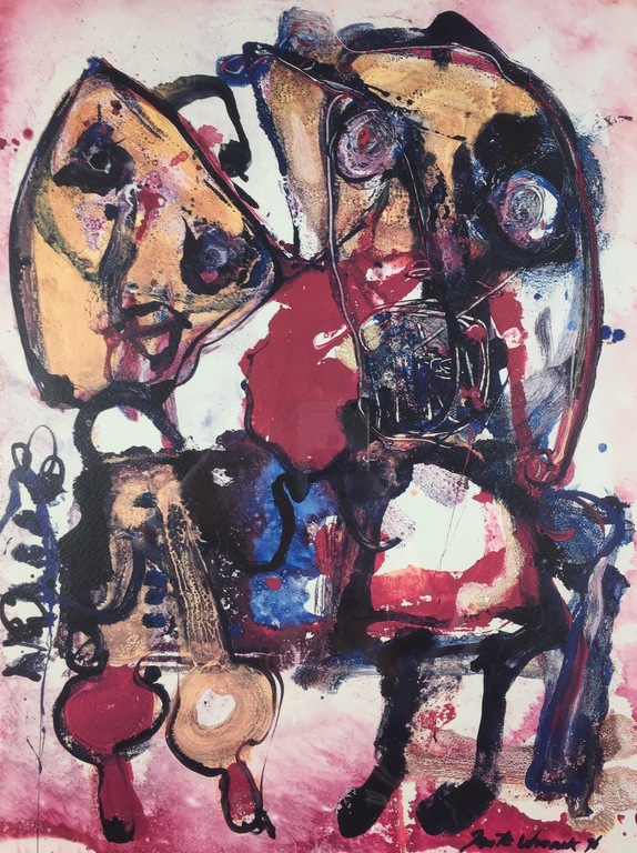 Jan te Wierik, gemengde techniek op papier, 'Verkering vragen', 1996 verkocht voor € 649!