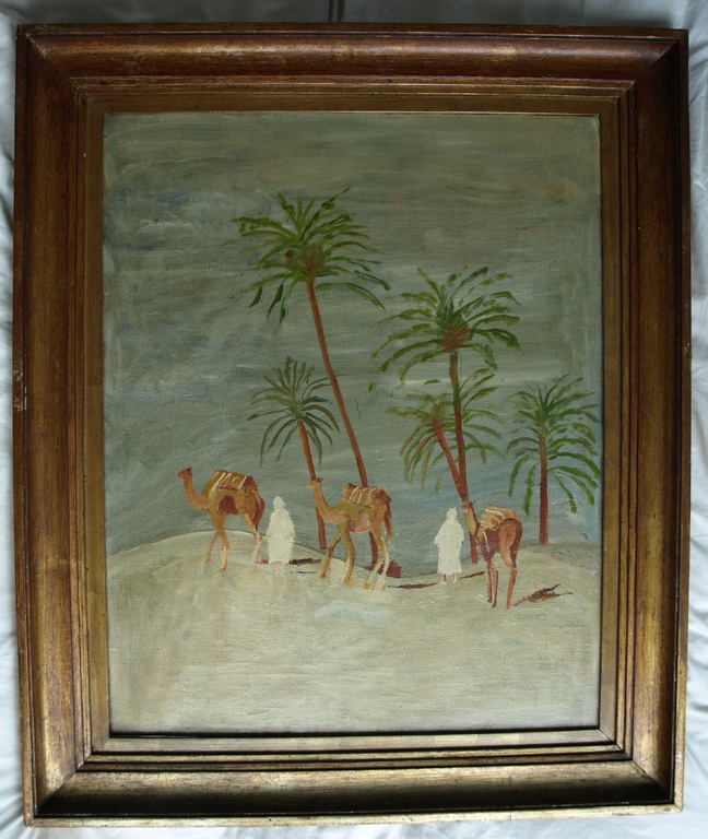 Jaap Luttge : Olieverf op doek , In de woestijn - gesigneerd & ingelijst–ca 1950 verkocht voor € 155!