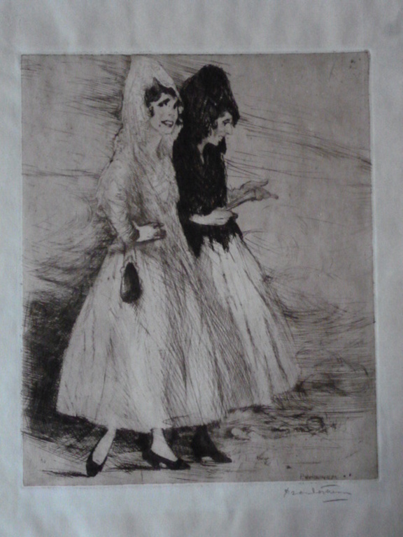 Piet van der Hem - ets - Twee Spaanse dames kopen? Bied vanaf 70!