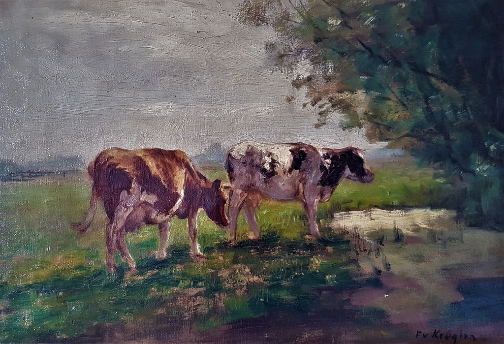 Fedor van Kregten (1871-1937) - Koeien aan de rand van het water  verkocht voor € 550!