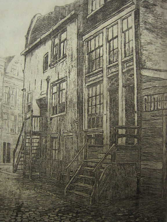 Joh Josseaud 1880-1935 ETS Amsterdam "Driehoekstraat Jordaan" ca. 1910 kopen? Bied vanaf 1!