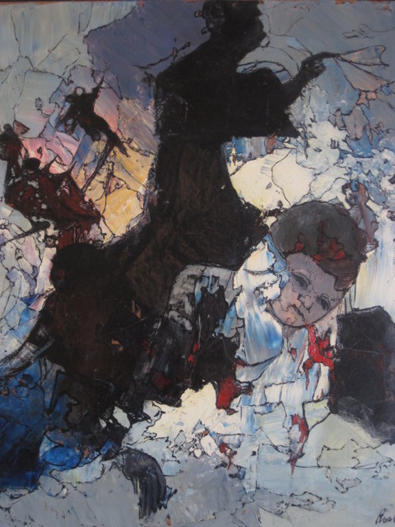 GROOT gelaagd olieverf op paneel  "Droomland"  van Roel Dozeman (1924-1996)   verkocht voor € 50!