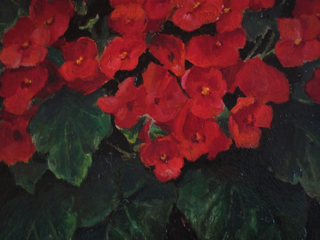 Prachtig GROOT gesigneerd "Grootveld 1949" stilleven van rode potplant Begonia?  kopen? Bied vanaf 1!