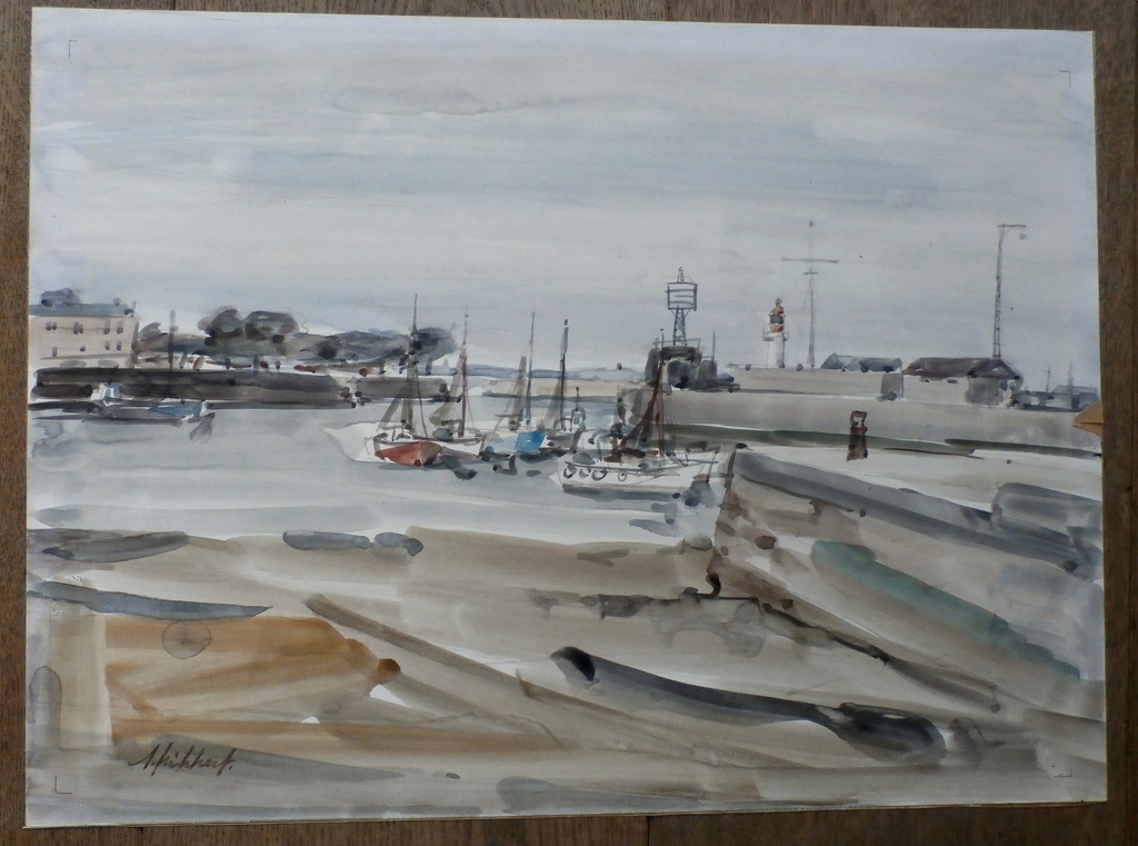 Ad Kikkert - Aquarel: haven  kopen? Bied vanaf 95!