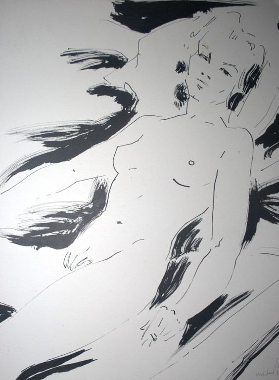 Médard Tytgat (Belgïë) - liggend naakt 1958 - mooi ingelijste inkttekening kopen? Bied vanaf 40!