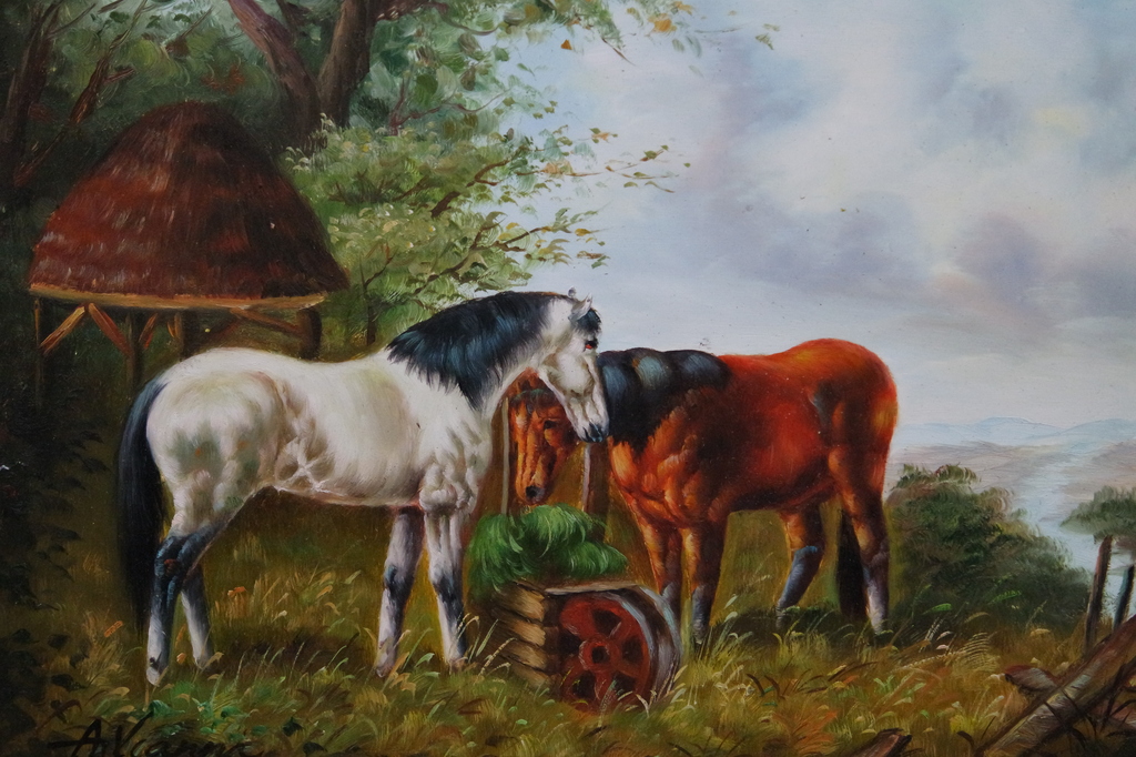 Landschap met paarden - olieverf op paneel - gesigneerd l.o. kopen? Bied vanaf 42!