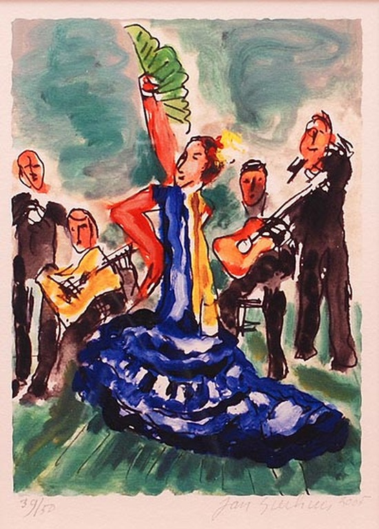 JAN SIERHUIS  Litho  DANSERES met MUZIKANTEN  handgesigneerd INGELIJST uit 2005 verkocht voor € 95!