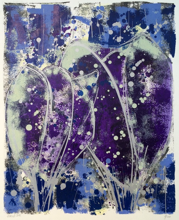 Ad van Hassel, zeefdruk op papier, Titel: Paarse tulpen kopen? Bied vanaf 1!