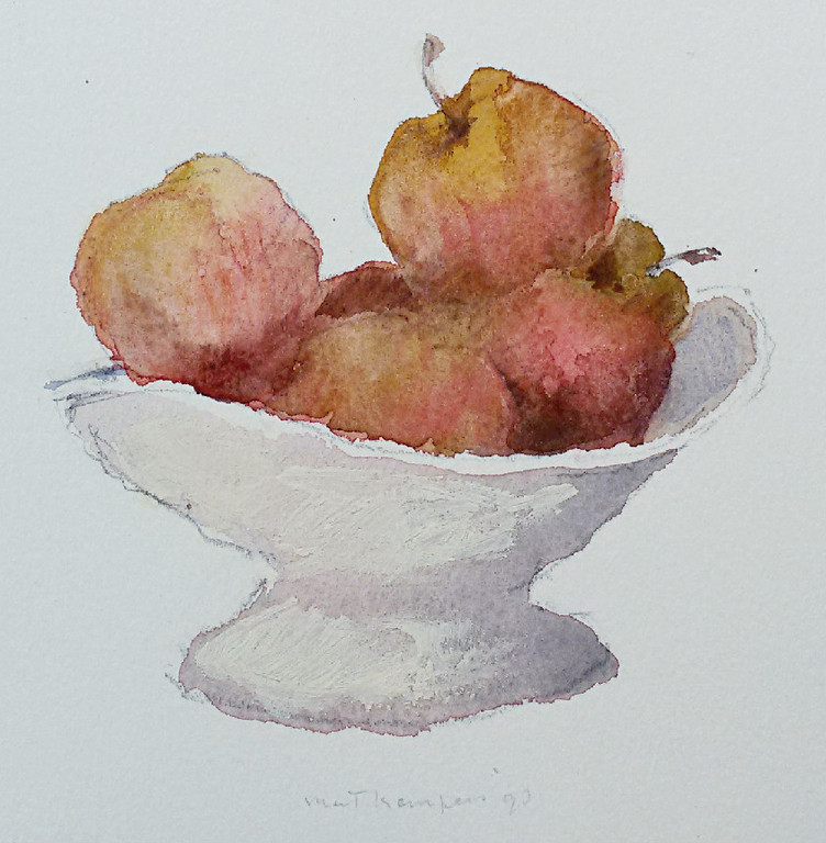 Mart Kempers - Schaal met appels, gemengde techniek op papier verkocht voor € 110!