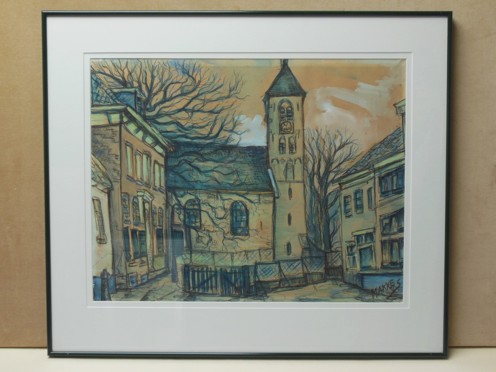 Jan Makkes, Gouache, Kerkje te Oud-Velsen kopen? Bied vanaf 250!