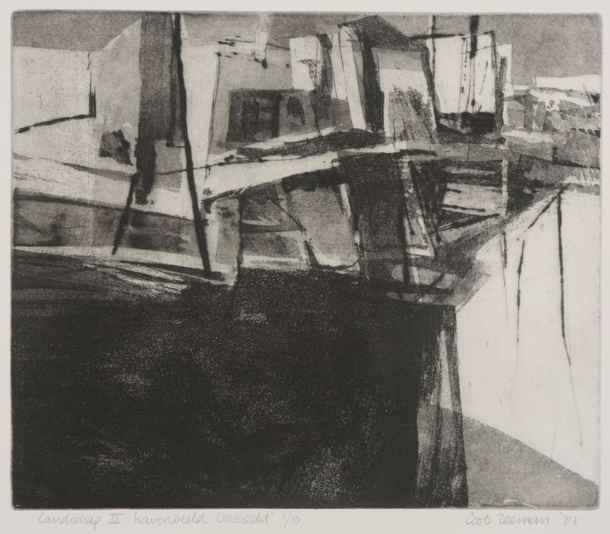 Coob Zeeman: Aquatint, Landschap II havenbeeld Dordrecht verkocht voor € 35!