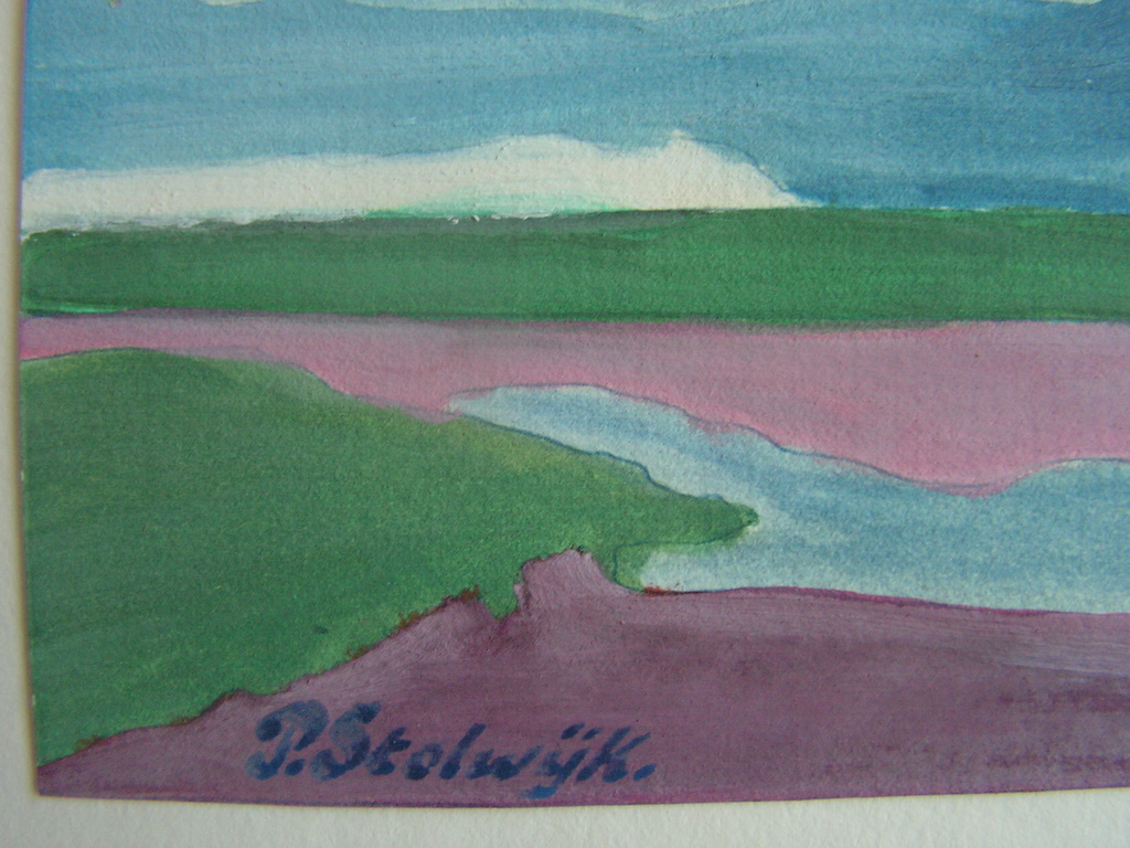 D.Stolwijk - acryl op papier - abstract landschap. kopen? Bied vanaf 1!
